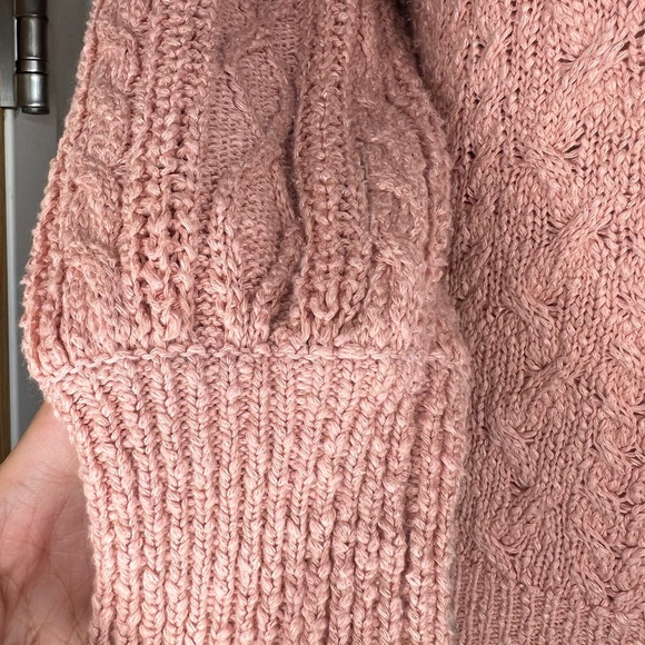 Free People Pink Villa Cable Sweater Size XS 3/4 sleeve - Picture 5 of 8